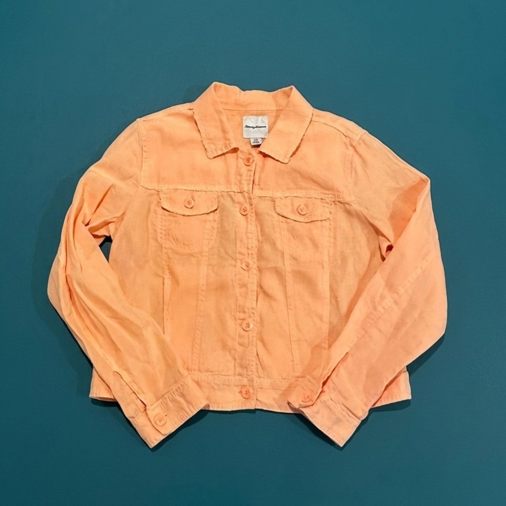 Tommy Bahama Two Palms Linen Raw Edge Jacket Womens Large Peach Gelato